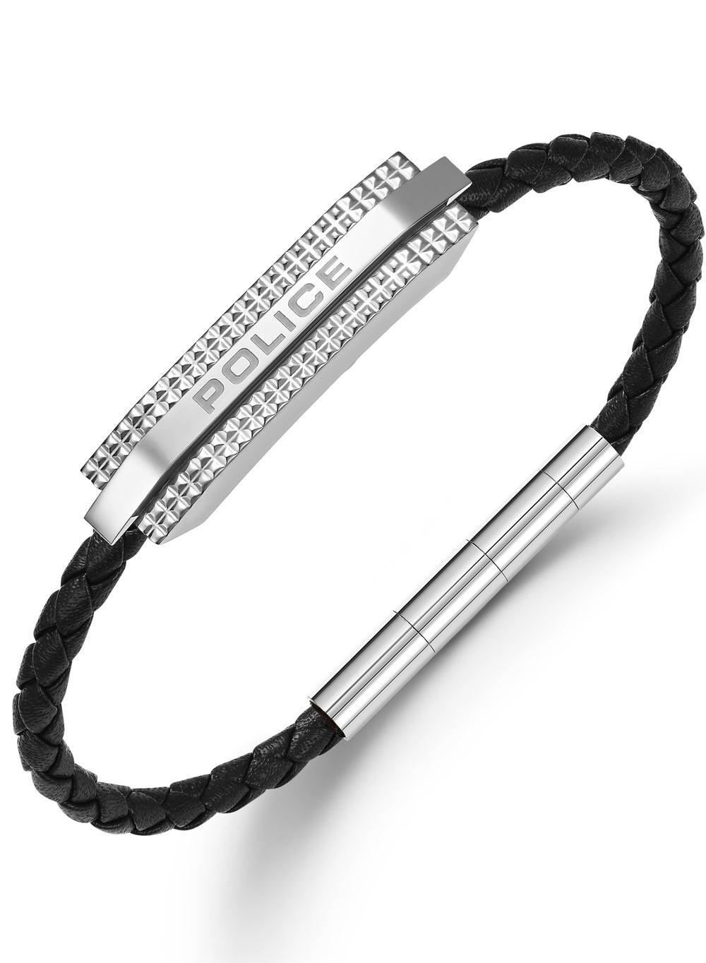 POLICE Gripcord Black Leather & Steel Bracelet PEAGB0038103 - Image 1