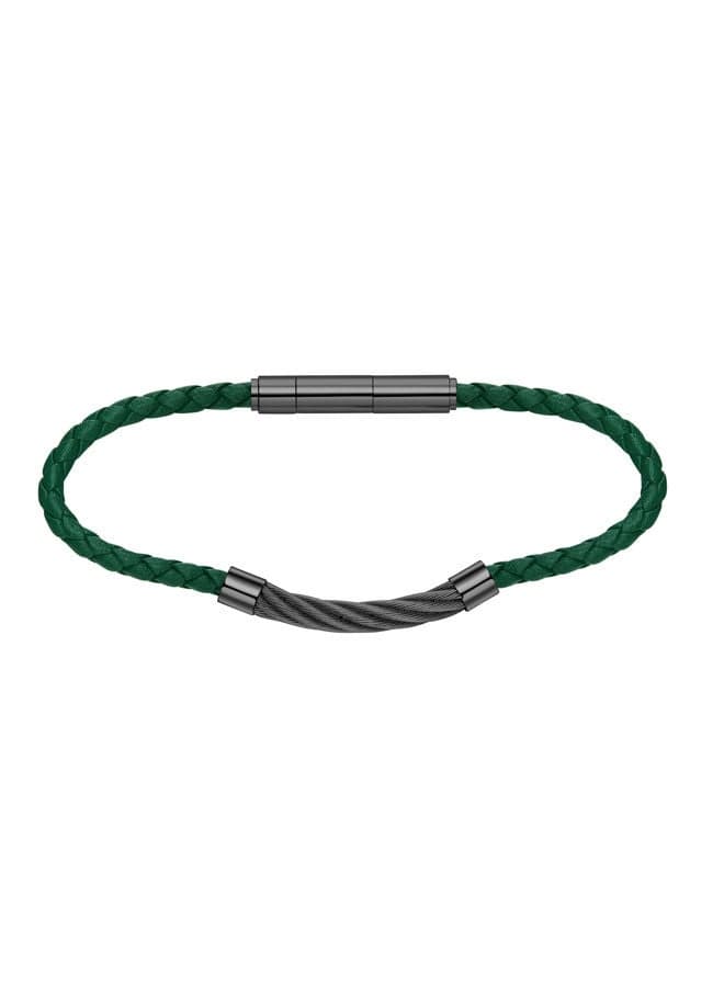 POLICE Kingpins Grey Cable and Green Leather Bracelet PEAGB0005449 - Image 1