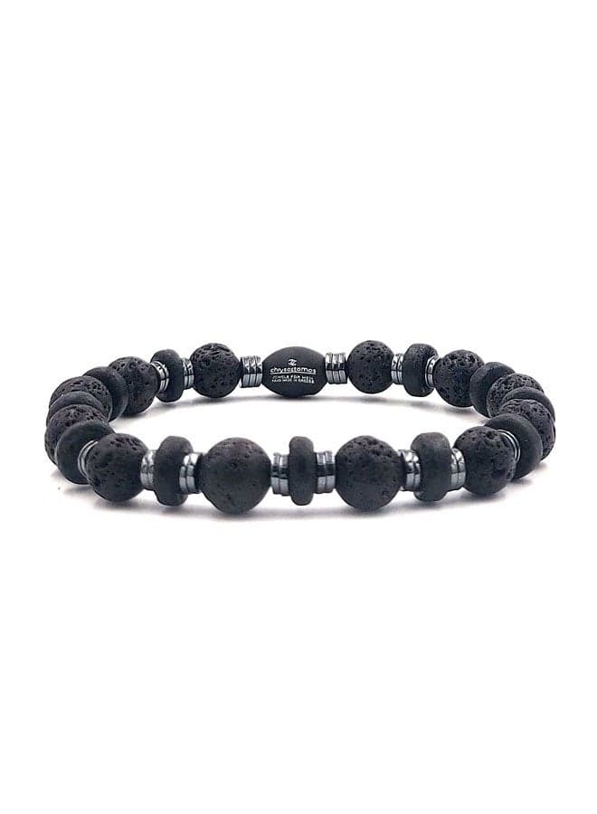 CHRYSOSTOMOS Artisan Bracelet with Black Lava & Silver Hematite - Image 1