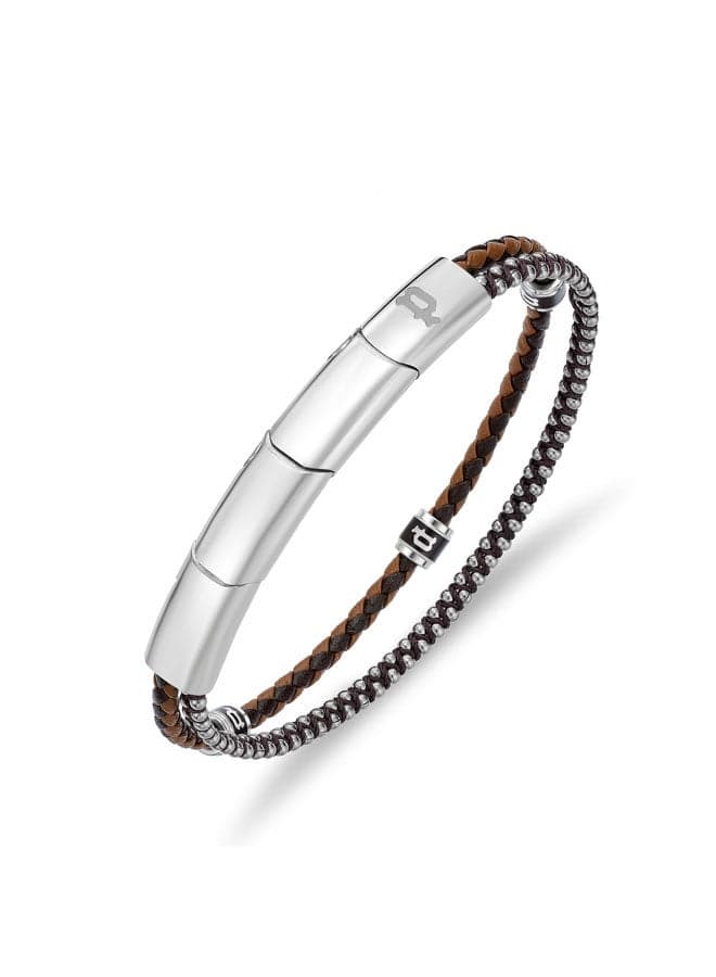POLICE 180 Twinrow: Double Row Leather & Cord Men's Bracelet - Image 1