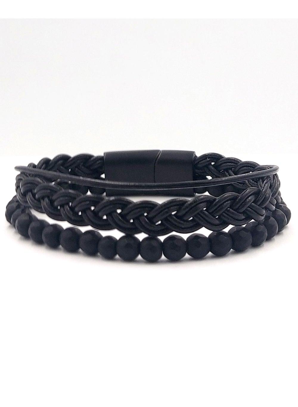 CHRYSOSTOMOS Black Onyx & Leather Braided Bracelet for Men - Image 1