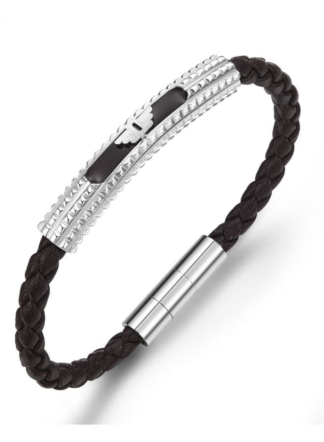 POLICE Urban Texture Silver Men's Leather Bracelet - Image 1