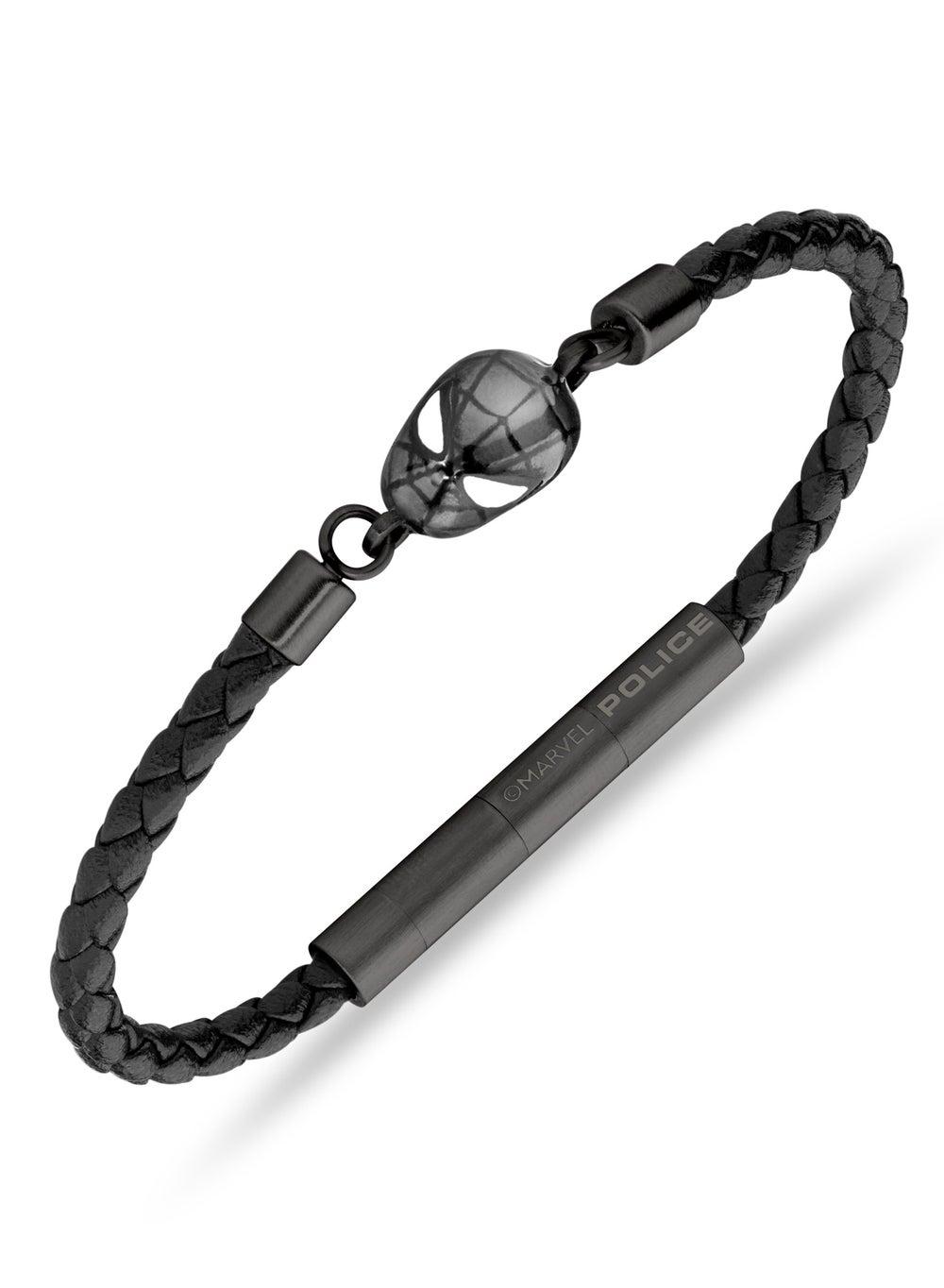 POLICE 180 Spider-Man Black Leather Bracelet with Magnetic Closure - Image 1