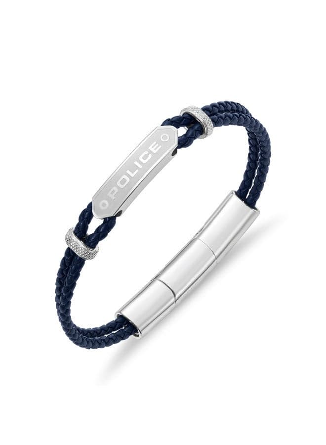 POLICE 180 Twincord Navy Leather Bracelet - Stainless Steel Accents - Image 1