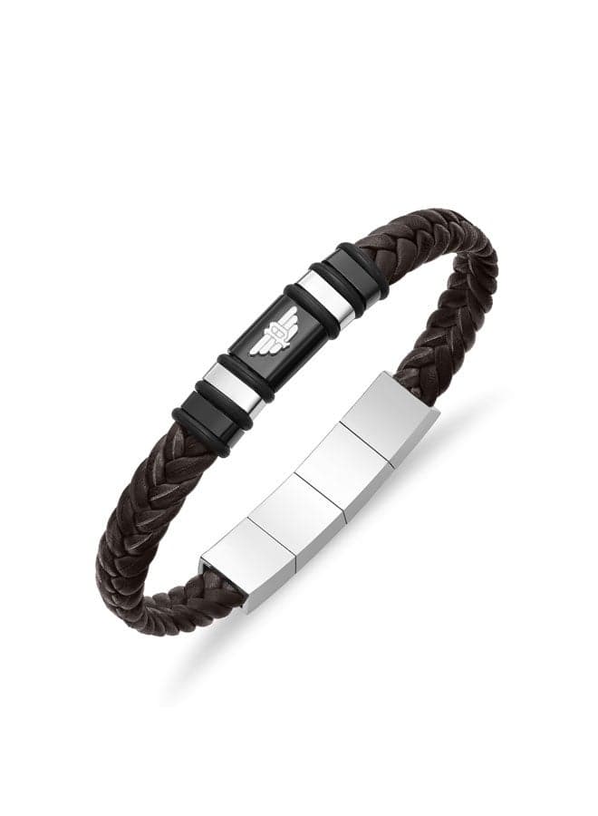 POLICE 180 Weavebreaker: Braided Leather Bracelet with Iconic Logos - Image 1