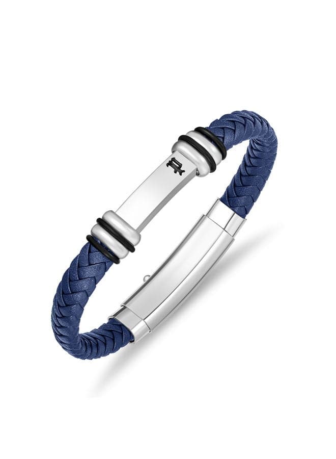 POLICE 180 Highbridge Men's Blue Leather & Steel Bracelet - Image 1