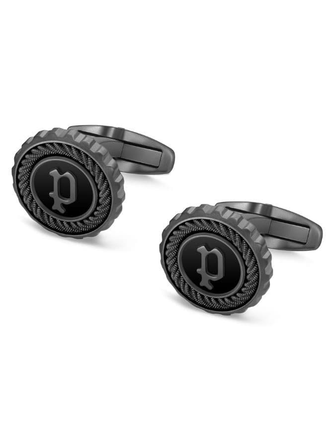 POLICE Urban Rebel Grey Cable Cufflinks with Black Onyx - Image 1
