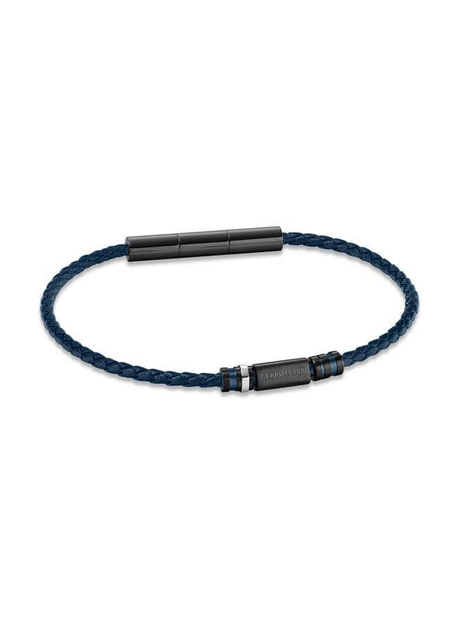 CERRUTI 1881 Mario Grey & Blue Navy Leather Bracelet - Image 1