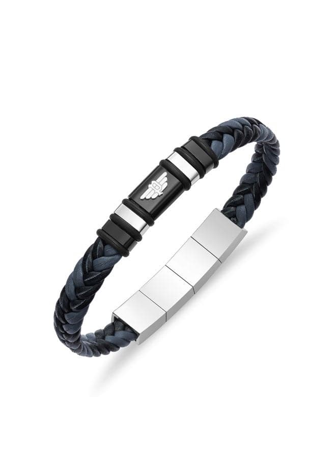 POLICE 180 Weavebreaker Dual-Color Leather Bracelet with Iconic Logos - Image 1