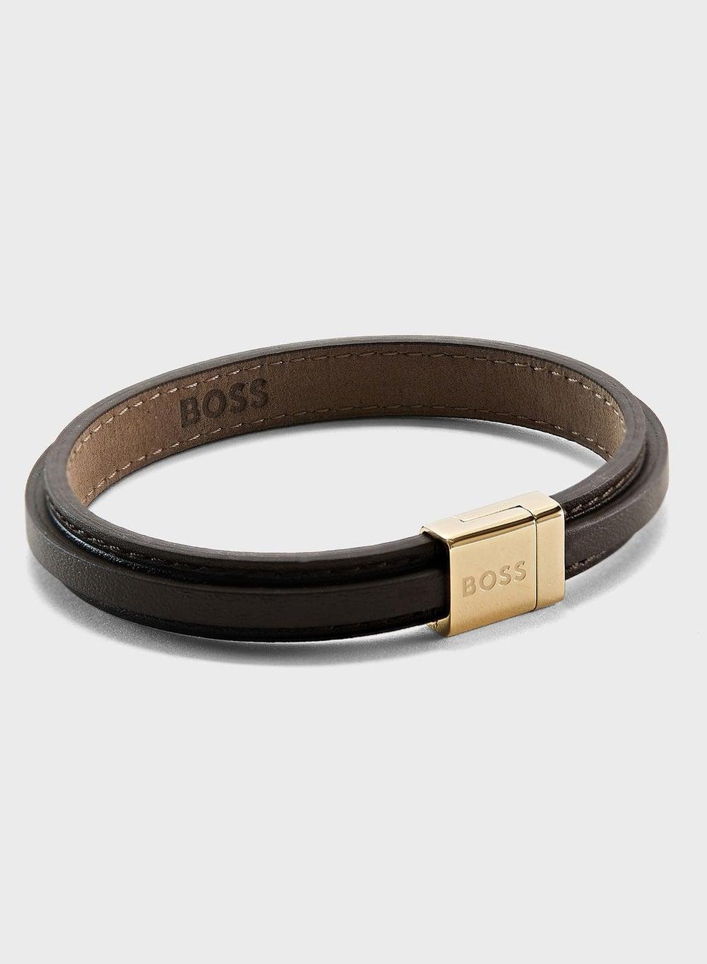 BOSS Grover Men's Elegant Brown Leather Bracelet - Image 1