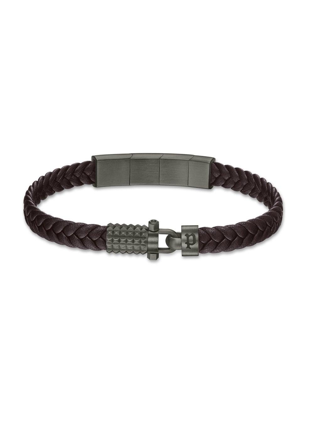 POLICE Wrath Gents Braided Leather Bracelet - Dark Brown - Image 1