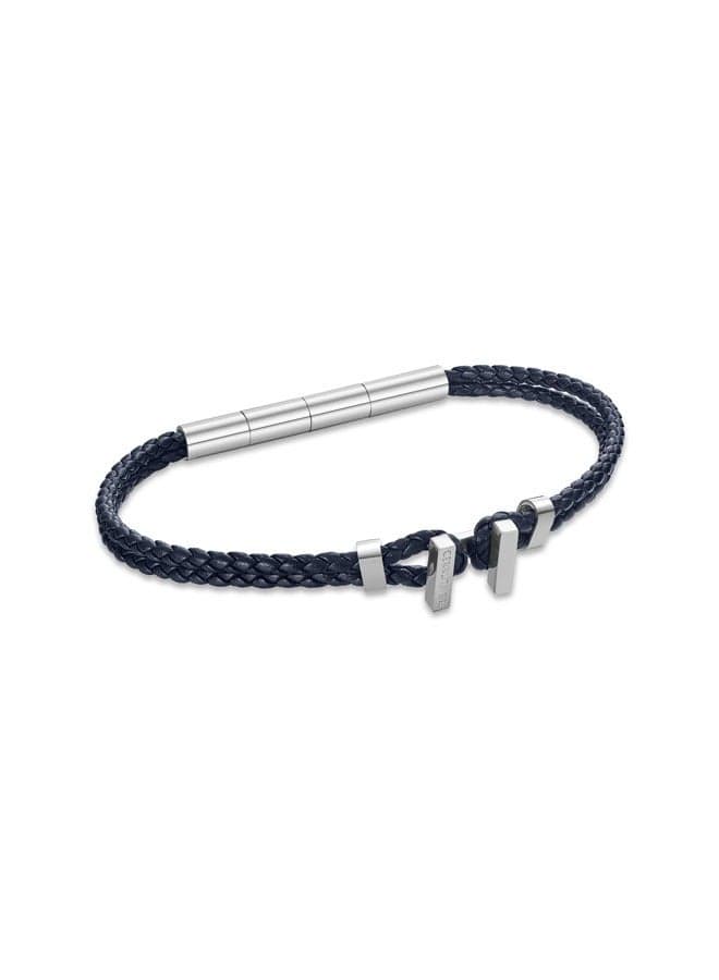 CERRUTI 1881 Ferrucio Silver & Blue Leather Men's Bracelet - Image 1