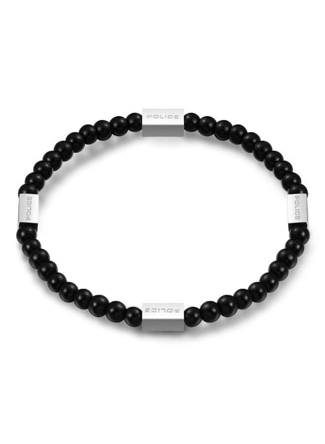 POLICE Urban Silver Color Bracelet with Onyx Beads for Men - Image 1
