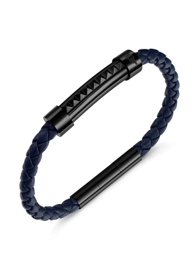 POLICE Geometric Blue Leather & Steel Bracelet for Men - Image 1