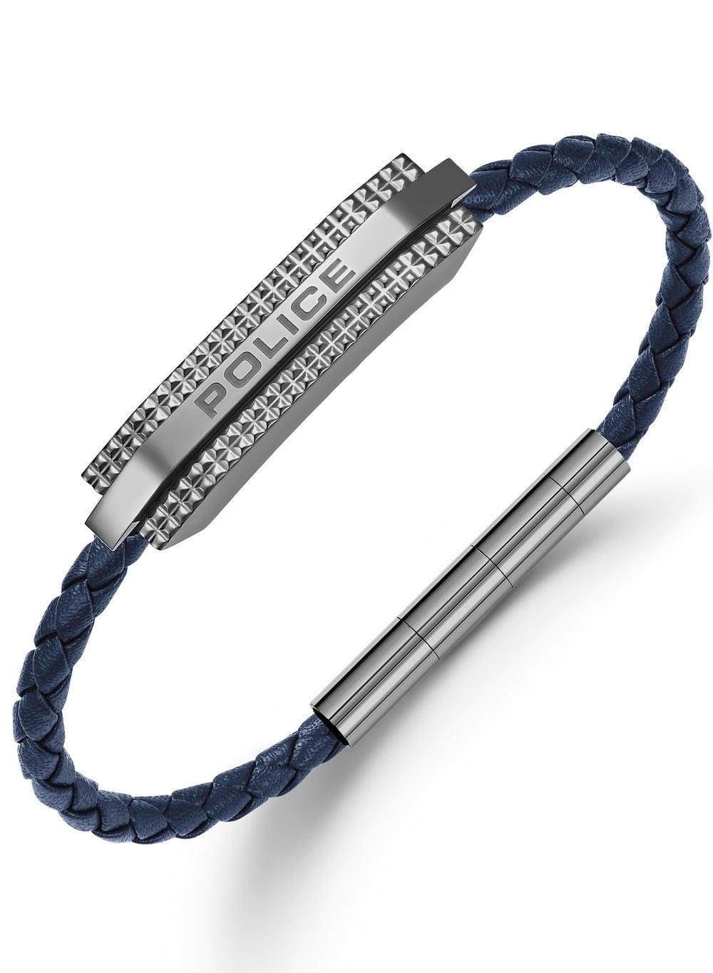 POLICE Gripcord Urban Rebel Blue Leather Bracelet - Image 1