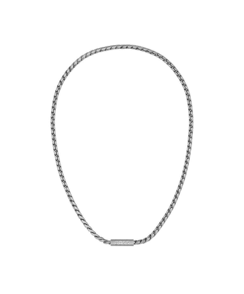 BOSS Doran Men's Elegant Silver-Tone Braided Necklace - Image 1