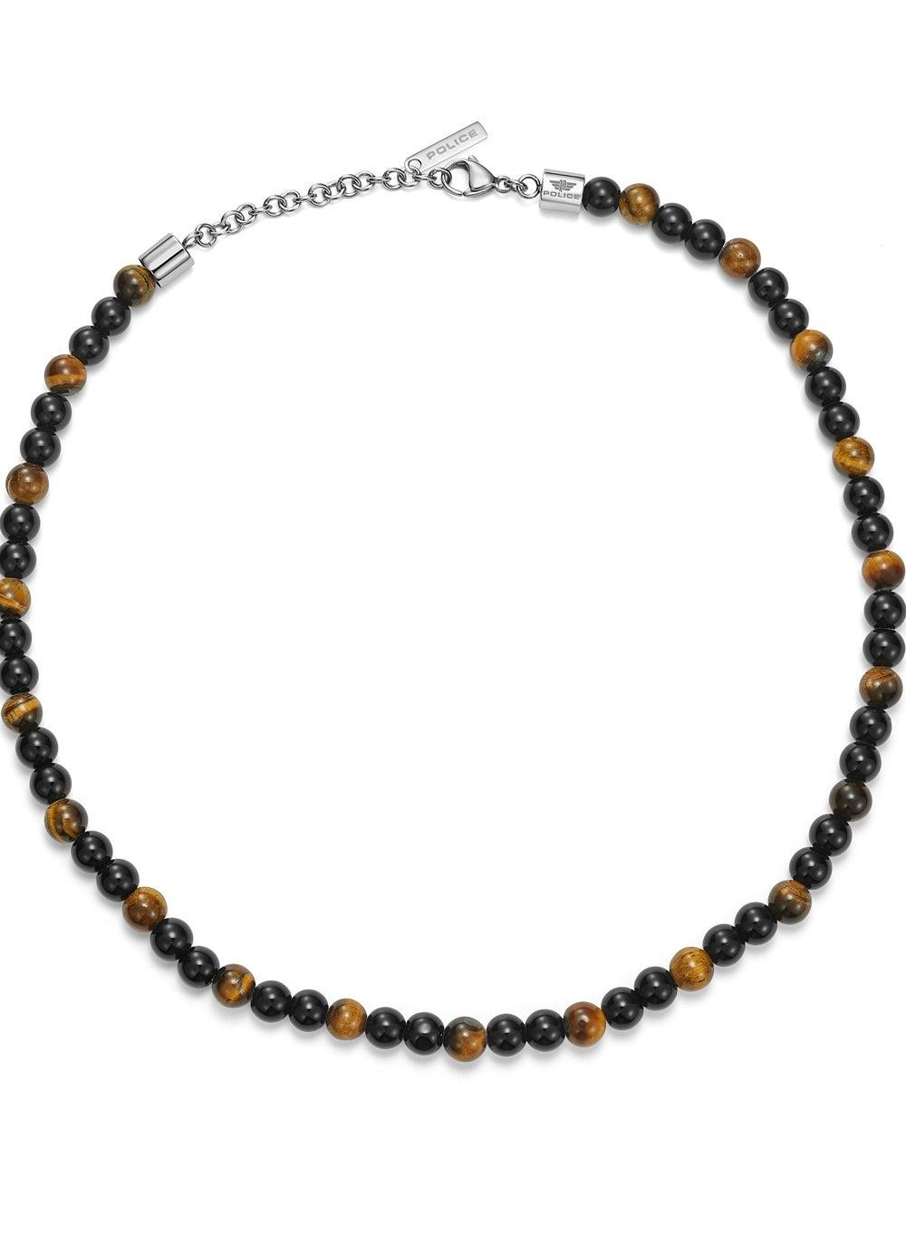 POLICE Spheres Black Beads & Tiger's Eye Men's Necklace - Image 1