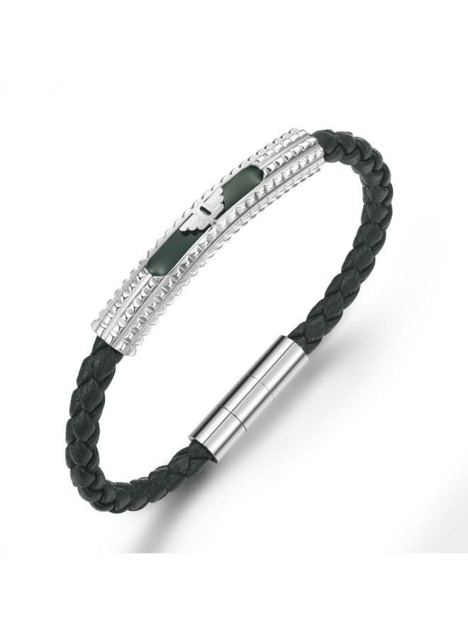 POLICE Urban Texture Black Leather Men's Bracelet - Image 1