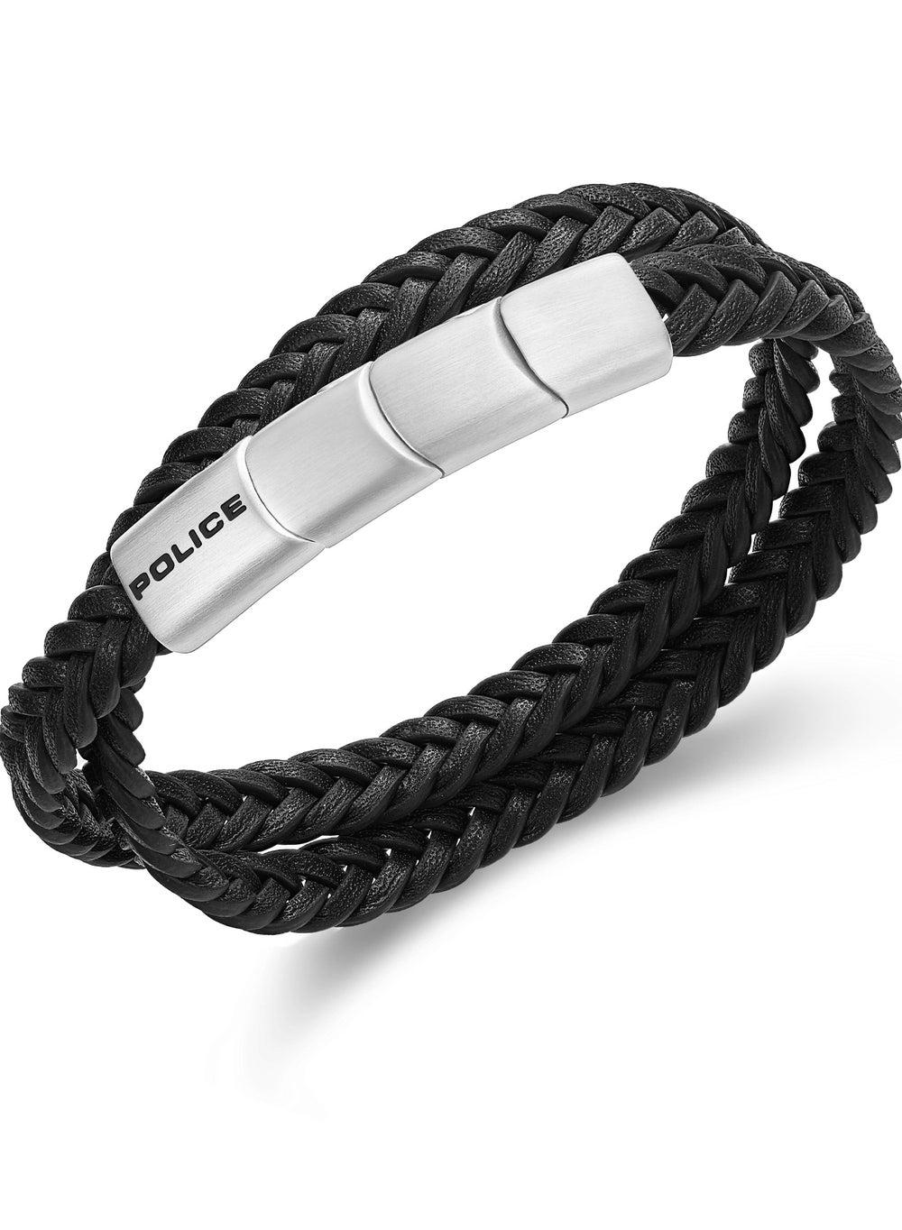 POLICE Braid Leather & Steel Gents Bracelet - Bold Elegance - Image 1