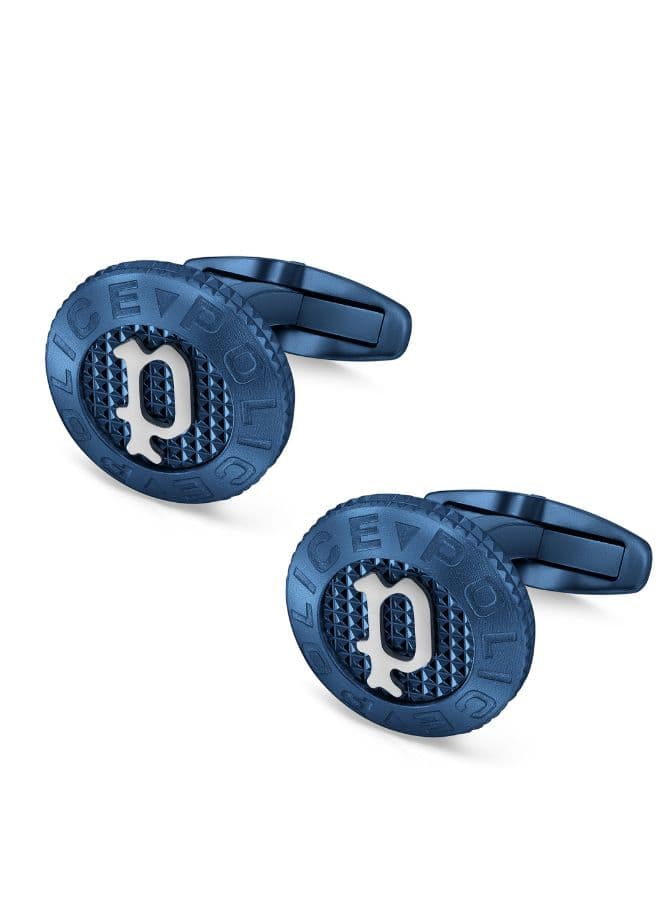 POLICE Urban Rebel Stud Blue Cufflinks for Men - Image 1