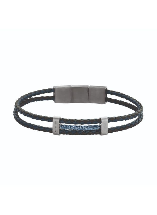 CERRUTI 1881 Stainless Steel & Blue Leather Gents Bracelet - Image 1