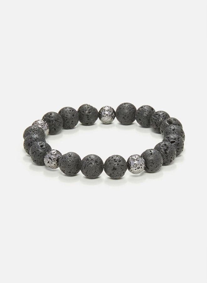 CHRYSOSTOMOS Artisan Black & Silver Lava Men's Bracelet - Image 1
