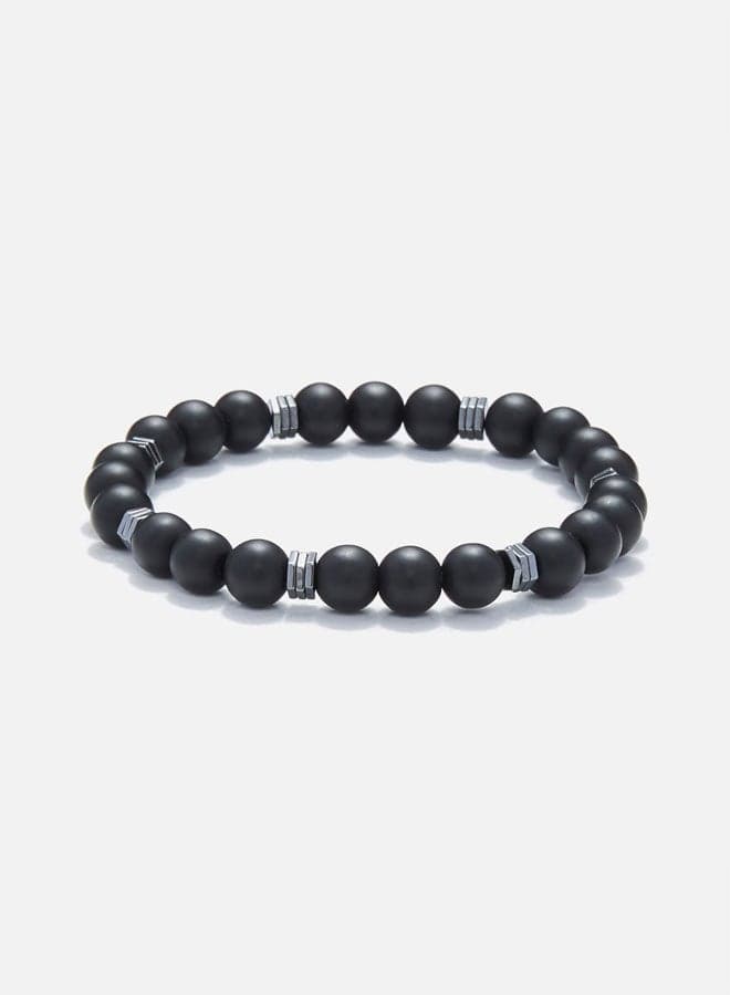 CHRYSOSTOMOS Matte Black Onyx Men’s Bracelet with Hematite Accent - Image 1