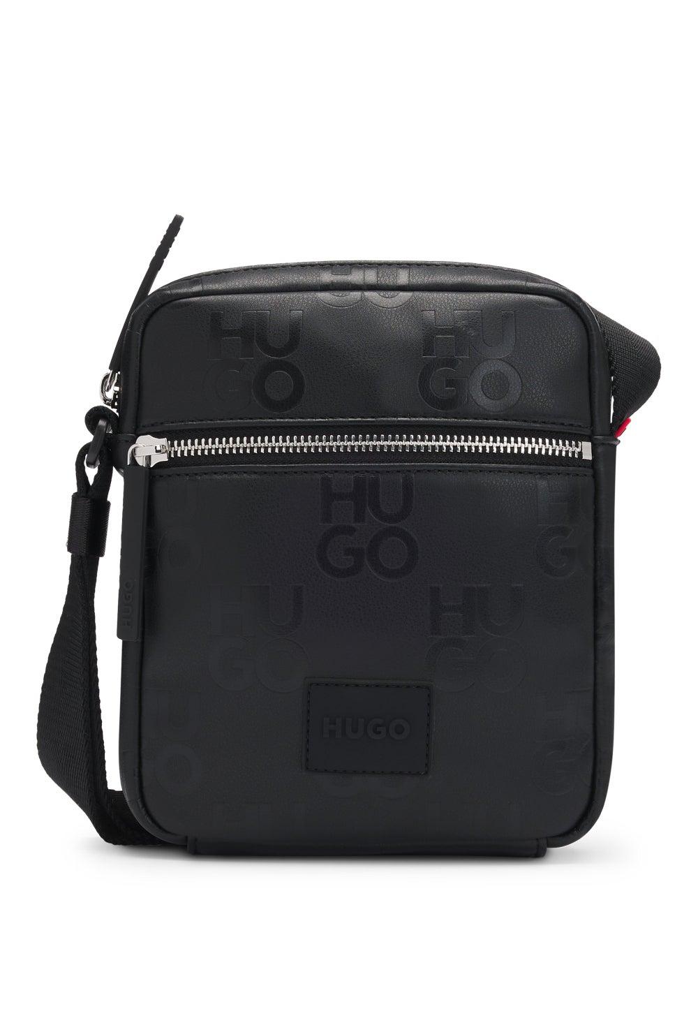 HUGO Stacked-Logo Faux Leather Men's Reporter Bag - Image 1
