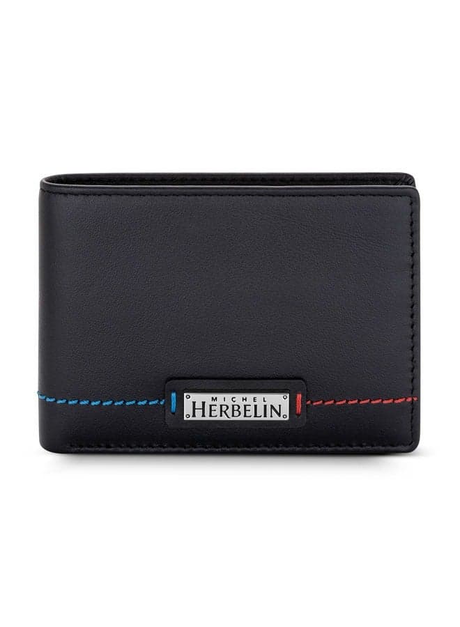MICHEL HERBELIN Bi-Napa Elegance: Men's Black Leather Bi-Fold Wallet - Image 1