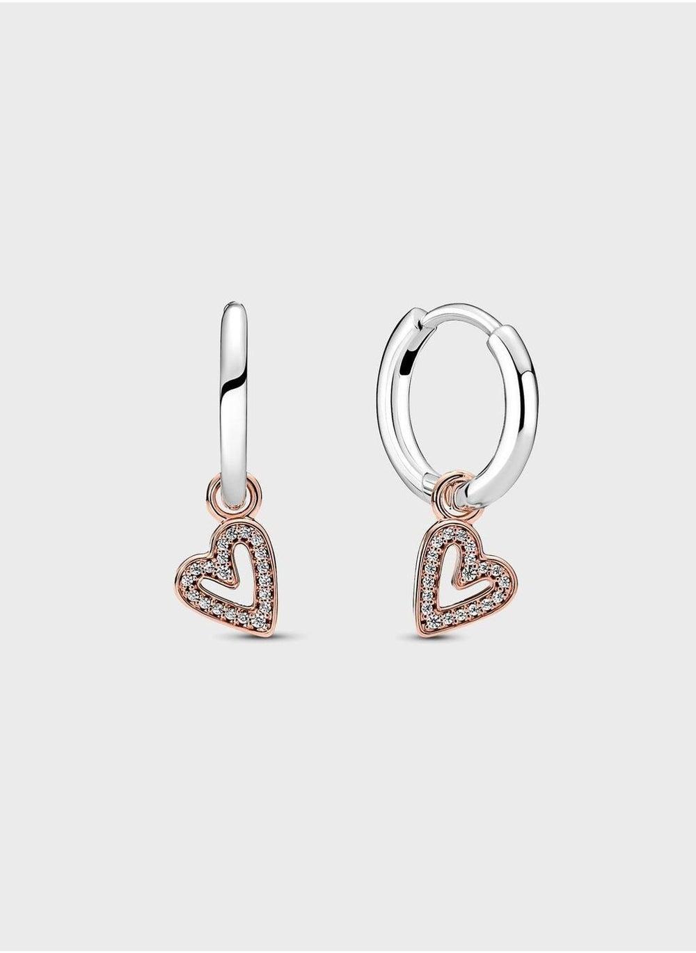 PANDORA Sparkling Heart Hoop Earrings - Sterling & Rose Gold - Image 1