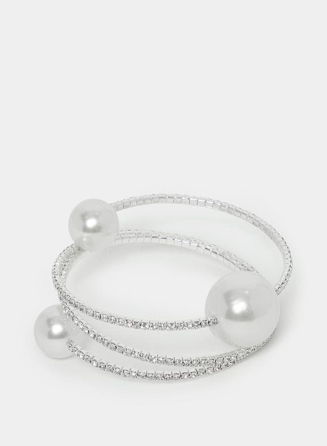 Styli Pearl Elegance: Spiral Faux Pearl Bangle for Her - Image 1