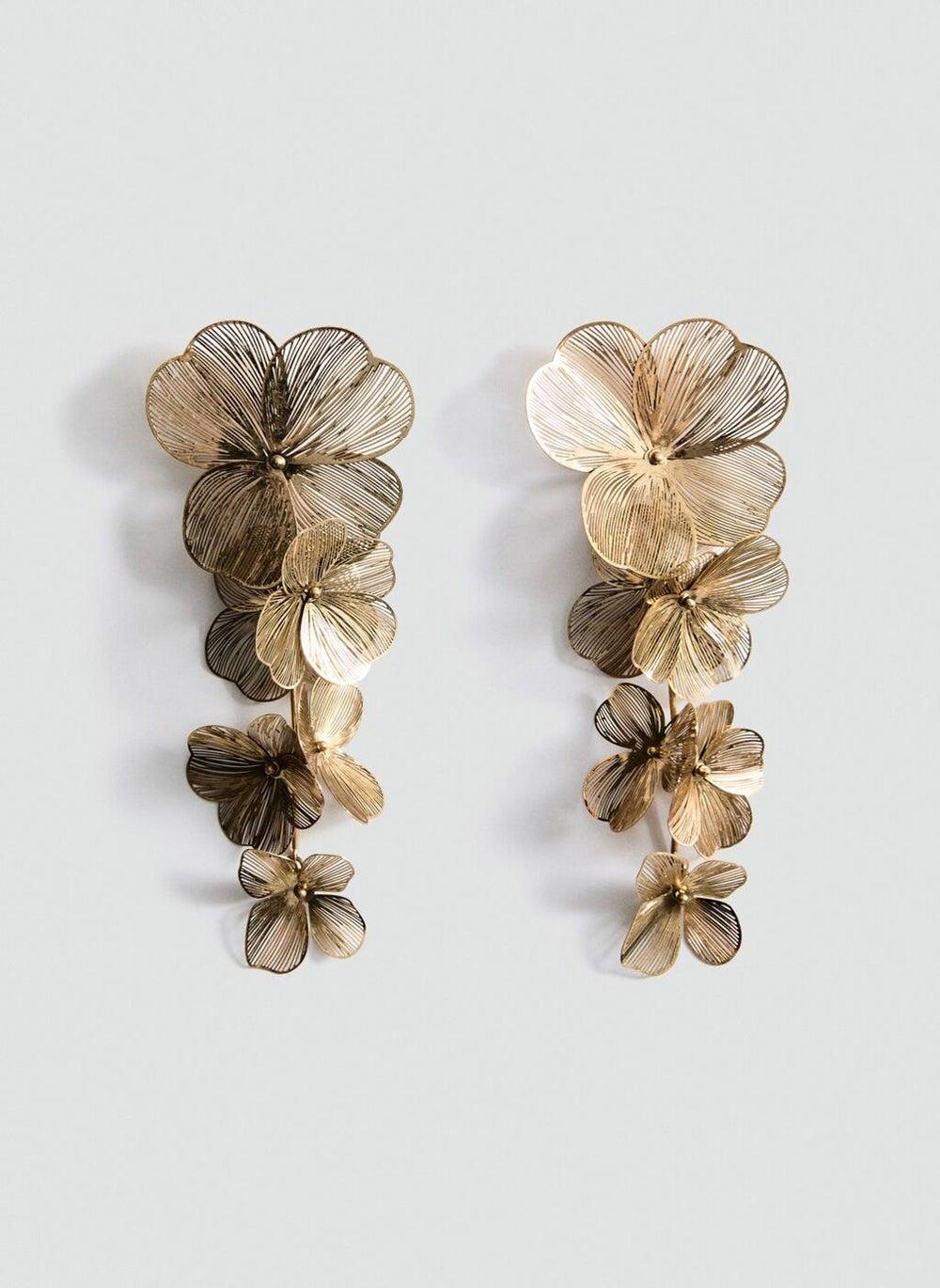 MANGO Floral Brass Earrings: Elegance in Bloom - Image 1