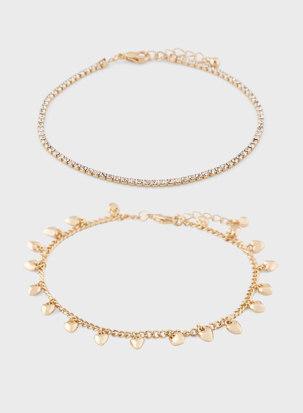 ELLA Twin Heart Rhinestone Anklets - Elegance for Every Step - Image 1