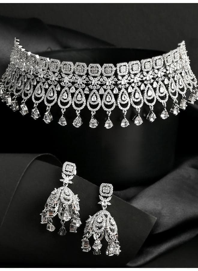 VOYLLA Luxe Teardrop Gems Silver-Plated Jewelry Set - Image 1