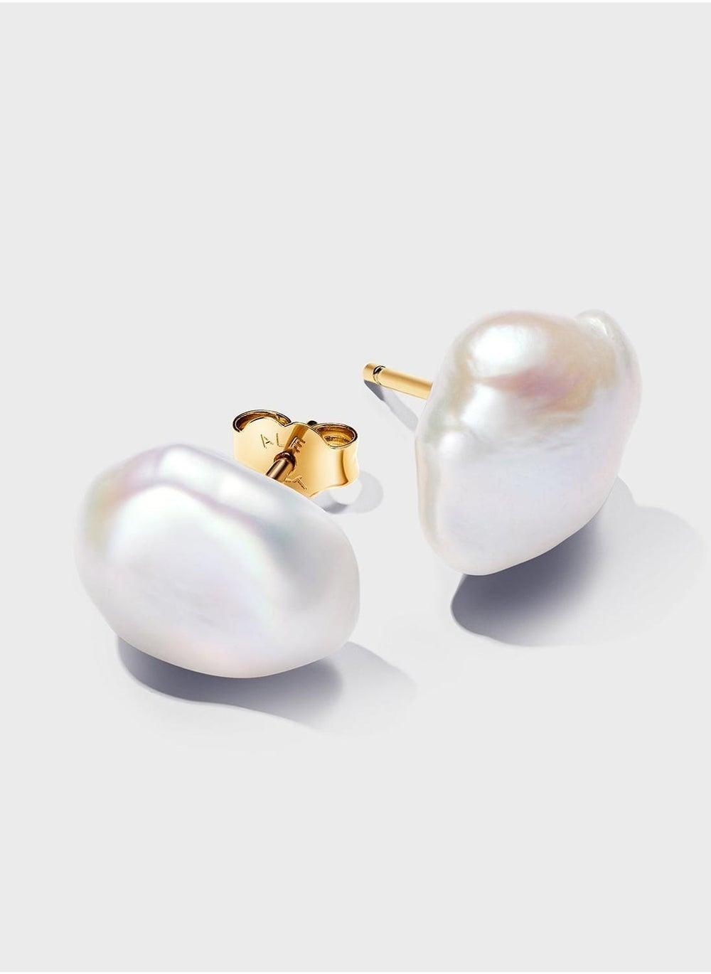 PANDORA Gold-Plated Baroque Pearl Stud Earrings for Women - Image 1