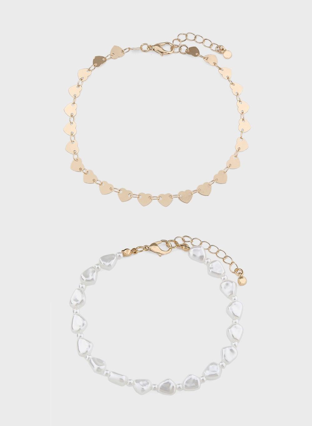 Ginger Heart Charm 2-Pack Anklets – Elegance for Every Step - Image 1