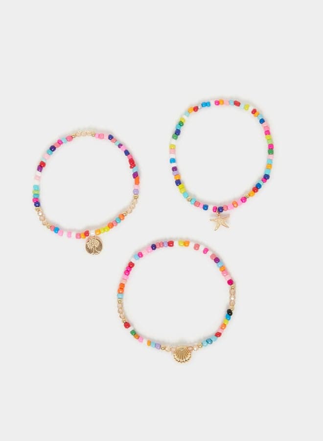 Styli Beaded Charm Anklets for Women - Set of 3 - Image 1