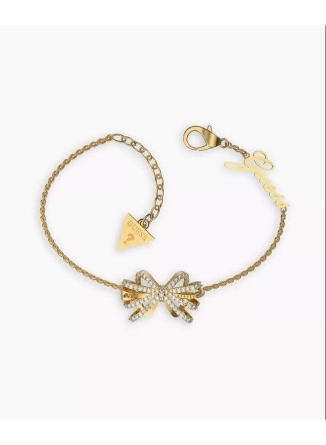 GUESS Gold Bow Crystal Charm Adjustable Bracelet - Image 1