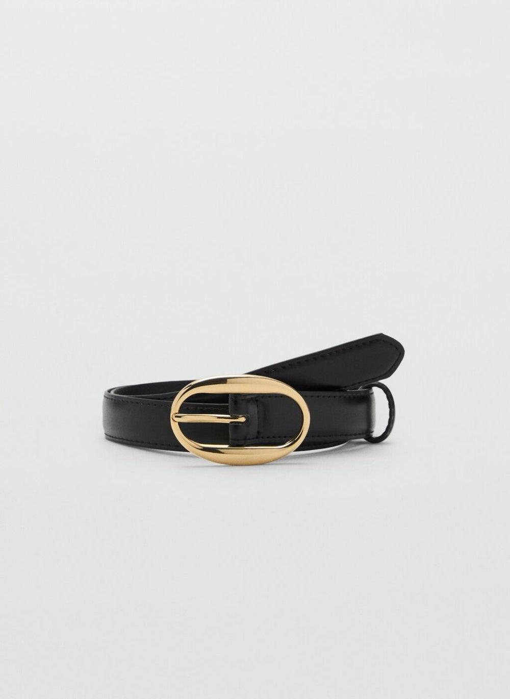 MANGO Women's Elegant Oval Buckle Leather Belt - Image 1