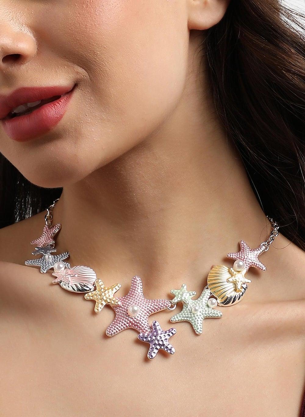 SOHI Glamorous Gold-Plated Green Choker Set with Starfish Motif - Image 1