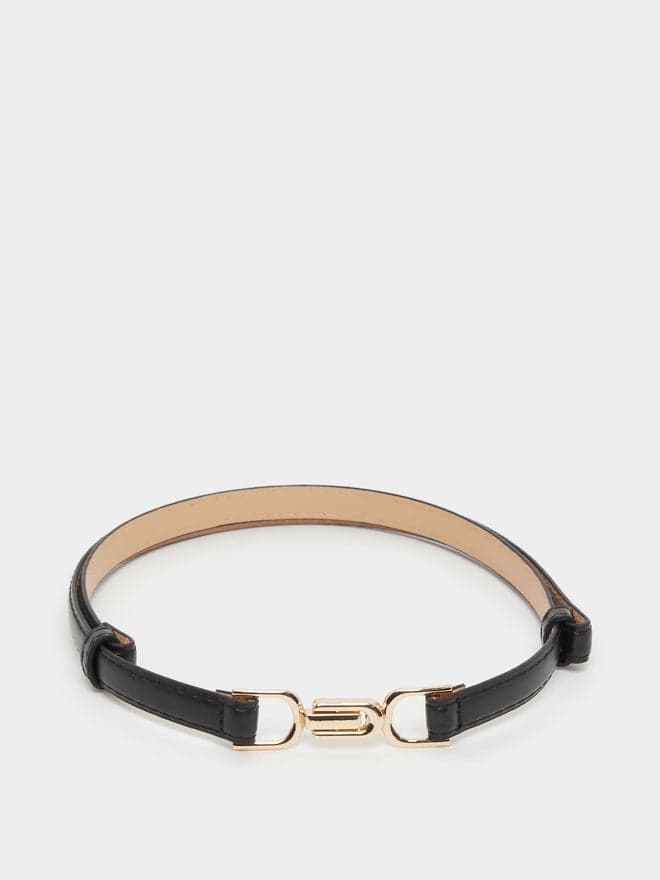 Elegant Styli Gold Buckle Slim Black Belt for Women - Image 1