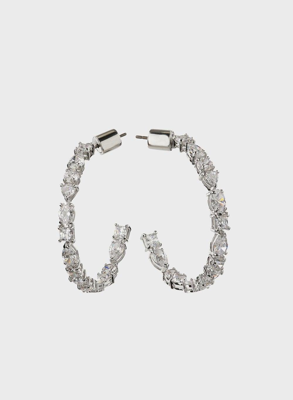 SWAROVSKI Mesmera Rhodium-Plated Hoop Earrings - Image 1