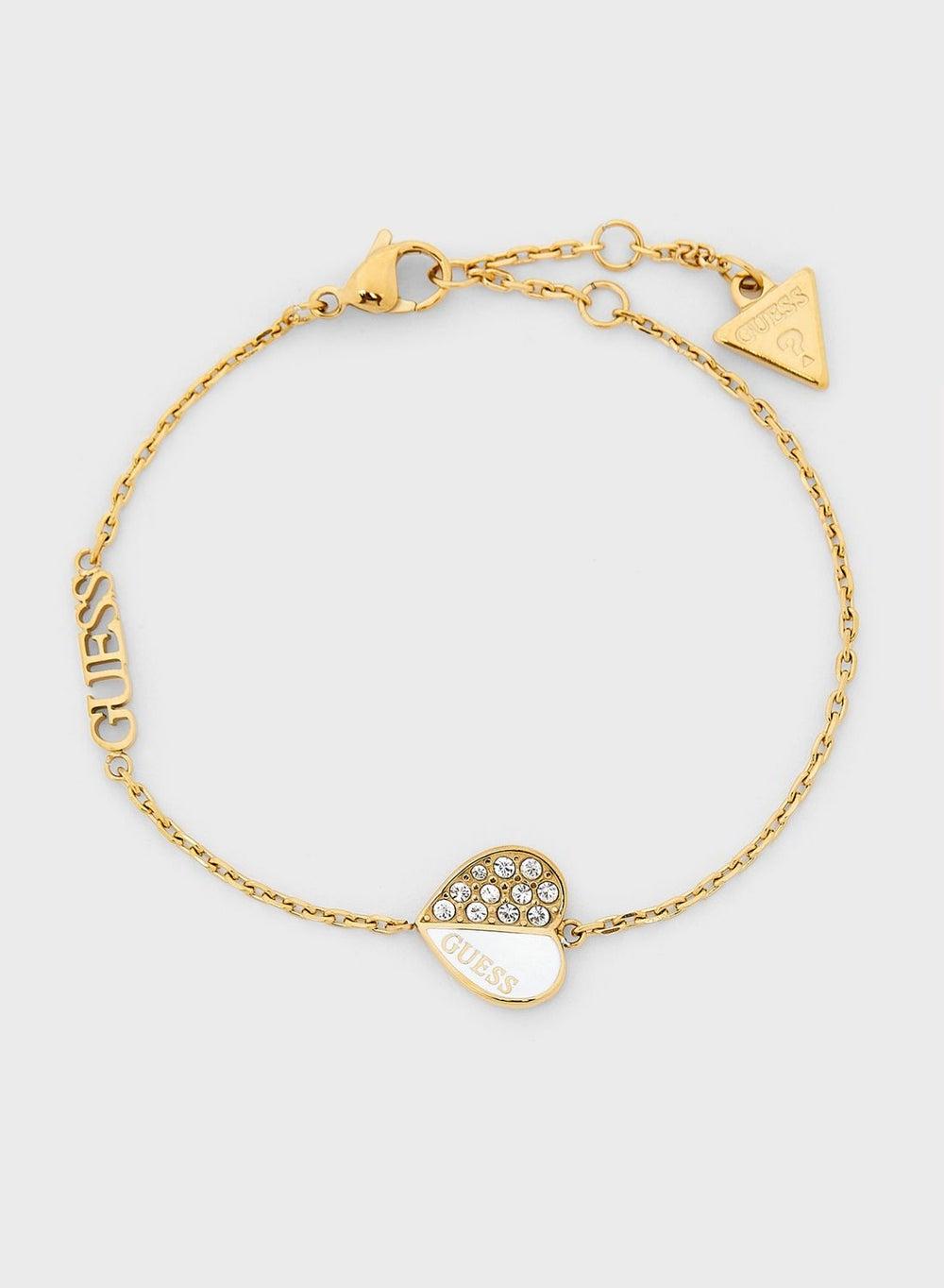 GUESS Gold-Tone Pave Heart Charm Bracelet - Image 1