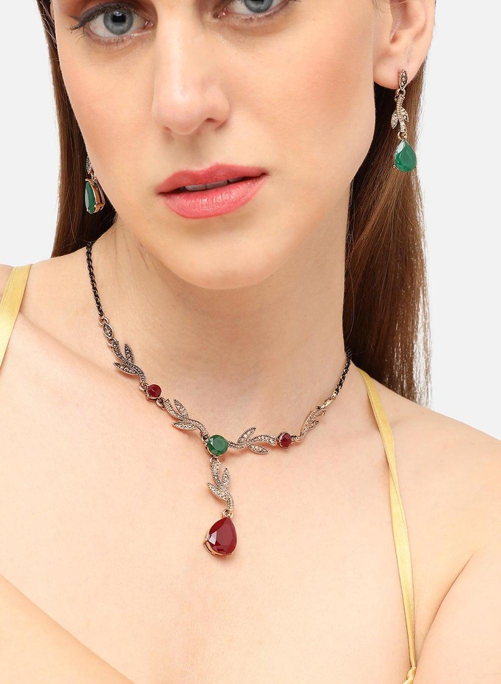 SOHI Glamorous Gold Plated Green Choker Set for Elegant Evenings - Image 1