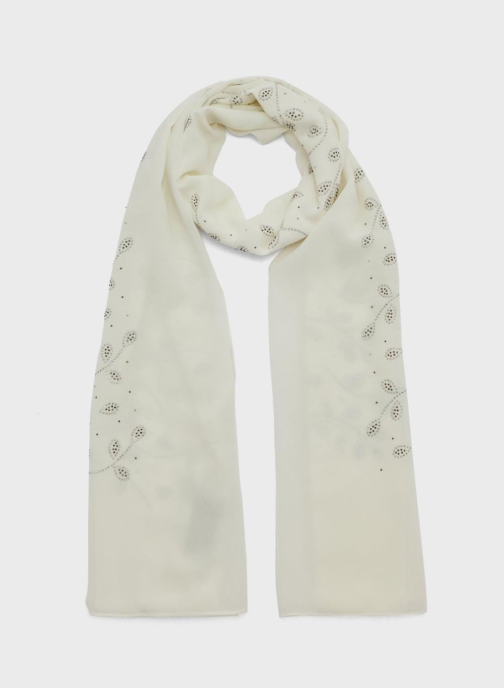 Khizana Embellished Leaf Detail Polyester Long Hijab Scarf - Image 1