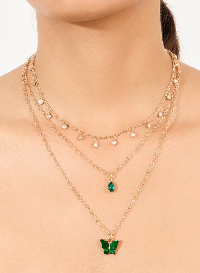 Styli Butterfly Pendant Elegant Layered Necklace - Image 1