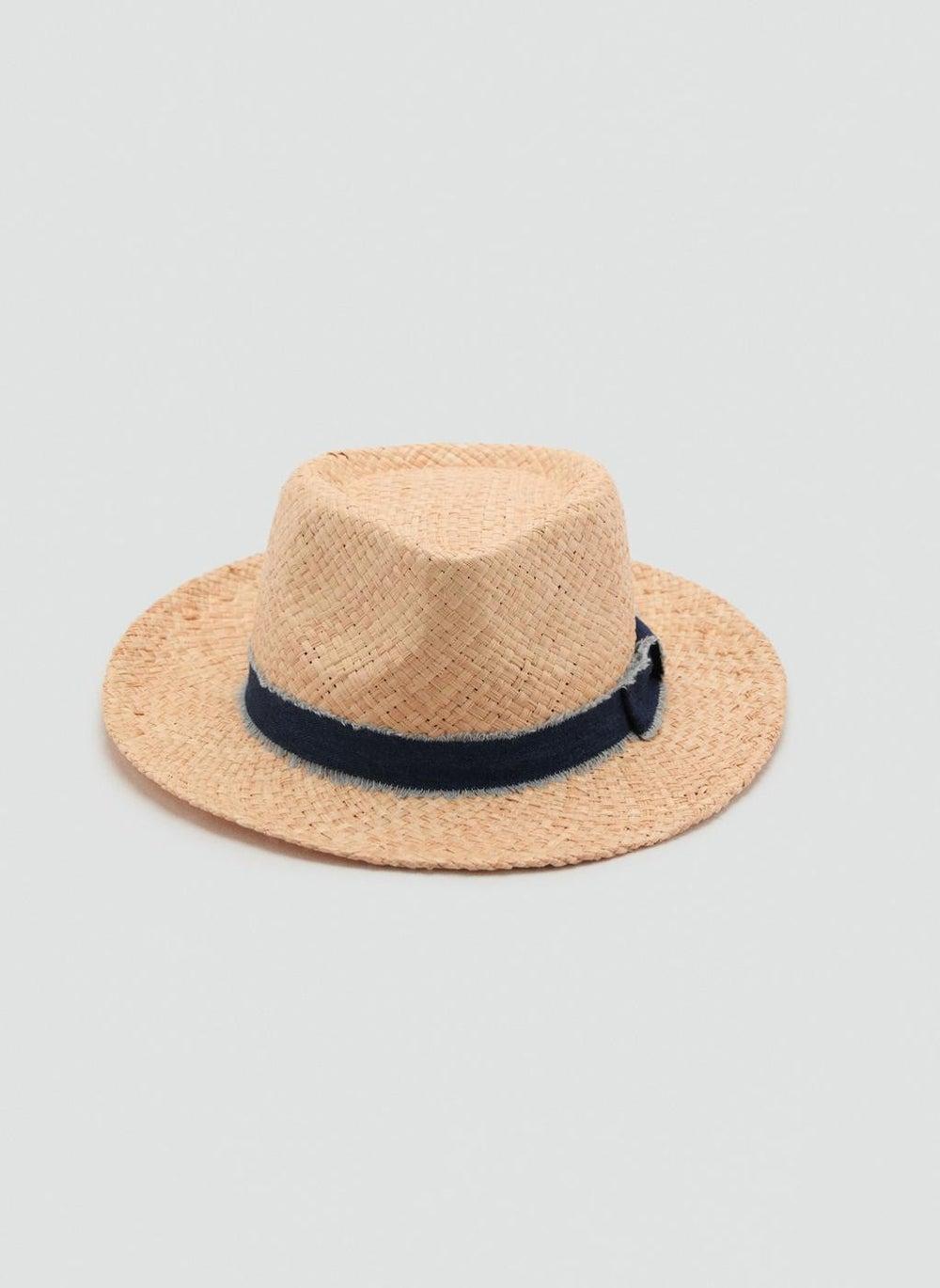 MANGO Chic Raffia Hat with Stylish Denim Bow - Image 1