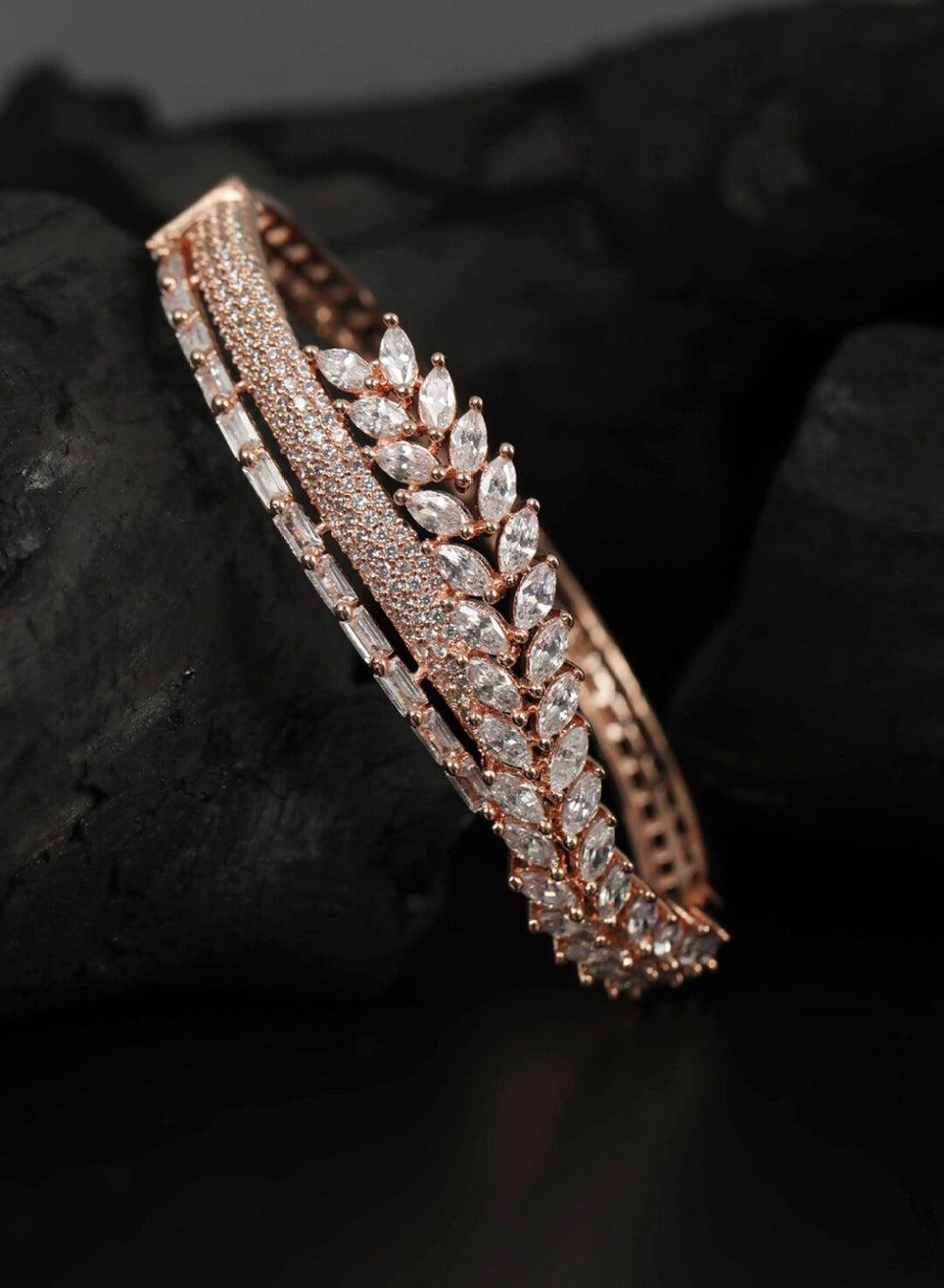 Priyaasi Rose-Toned American Diamond Kada Bracelet - Image 1