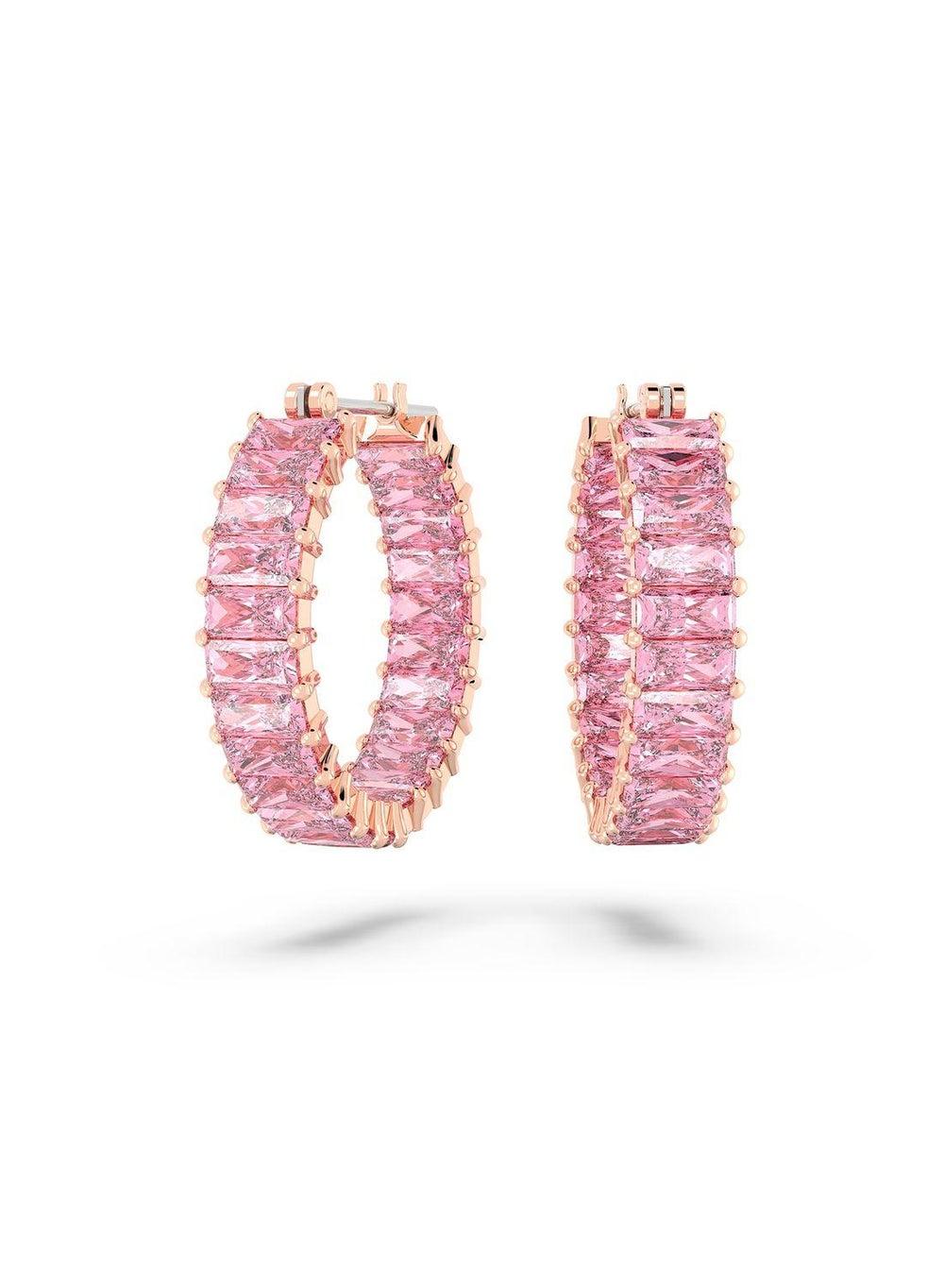 SWAROVSKI Matrix Rose-Gold Tone Hoop Earrings with Pink Stones - Image 1