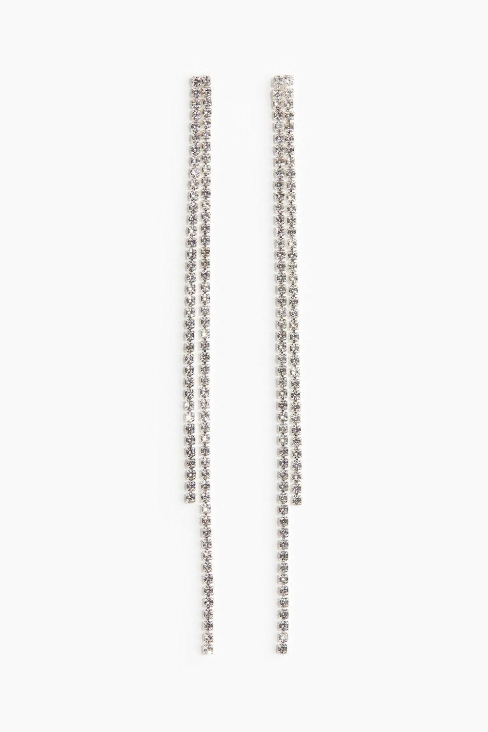 H&M Elegant Long Rhinestone Earrings - Dazzling Glass Detail - Image 1